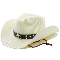 Fashion Punk Brand Men Western Cowboy Hat Summer Straw Beach Hats Panama Cowgirl Jazz Sun Cap gorros hombre 56-58CM pieno baltumo spalva