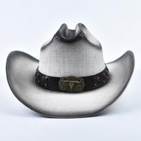 New Western Style Straw Cowboy Summer Hats For Men Vintage Curled Wide Brim Cowgirl Hats Sombrero Hombre 58cm balta
