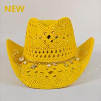 New Yellow Western Cowboy Hat Handmade Straw Weaving Beach Sun Hat Gentleman Lady Cowgirl Jazz Hat Vacation Cap sombrero vaquero