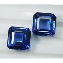 Sri Lankan 20 Ct Natural Blue Sapphire Square Cut CERTIFIED Loose Gemstone PAIR 11.6 mm Approx. mėlyna