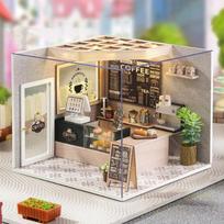 Cutebee DIY Dollhouse Kit with Furniture and Light Coffee Shop Miniature Doll House Wooden Model Toy for Adult Birthday Gifts šviesiai pilka spalva