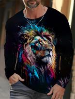Lion Graphic 3D Full Print clothing Vintage Men Long Sleeve t-shirt for Men Casual Top Fashion Trackwear Lion Animal S