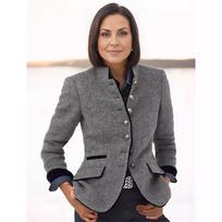 Retro Color Blocked Single Breasted Slim Jacket Lady Turtleneck Long Sleeved Commuting Coat Winter Elegant Pocket Short Outwear XXXL pilka