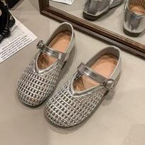 Mary Jane single shoes women's shoes 2025 summer new flat-soled soft-soled mesh hollow shoes woven fishing net shoes sandals 35 sidabras