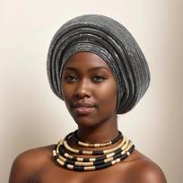 Handmade African Auto Gele Headtie Nigeria Party Headgear Glitter Pleated Turban Hat Female Head Wraps Bonnet Turbante Mujer black