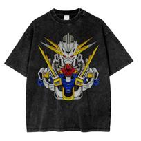 New ACID WASH TEE MOBILE SUIT Gundam Printed Tshirt Mens and Womens Washed Tshirt High Quality Vintage Cotton Tshirt L