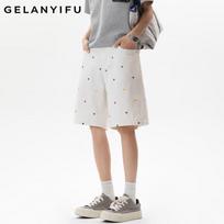 Men's American Casual Polka Dot Denim Shorts 185/88A