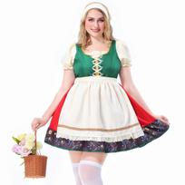 Women's Traditional Oktoberfest Dress Farmhouse Style Vintage Peasant Dress with Apron and Embroidered Hemline for Festival and Costume L žalia
