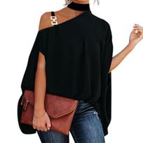 Women Blouse Pullover Baggy Batwing Sleeve Blouse Top Streetwear for Daily Wear XL juoda