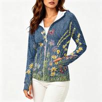 Women's Lightweight Zip Up Hoodie with Hood and Pockets Floral Print Long Sleeve Sun Protection Jacket Suitable for Outdoor Activities L auksas