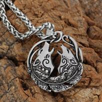 Norse Mythology Odin Celtic Wolf Head Pendant Necklace Unisex Vintage Sweater Chain Jewelry Accessory