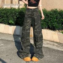 Women's Camouflage High-Waist Wide-Leg Pants XL kamufliažas
