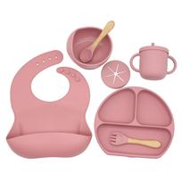 Silicone Dinner Plate Baby Bib Baby Children's Bowl Tableware Placemat Spoon Fork Drop-resistant Snack Cup Set