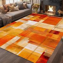 Modernus oranžinis geometrinis kilimas – Abstrakčios mozaikos rašto kilimas – Minkštas neslystantis grindų kilimėlis svetainei, miegamajam, namų dekoravimui 40cm x 60cm