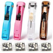 4Pcs Portable Binder Clip Stapler With 200 Reusable Push Clips