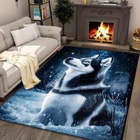 Winter Husky Rug for Cozy Living Spaces | Snowy Dog Print Carpet with Arctic Theme | Warm and Inviting Home Decor 50x80cm