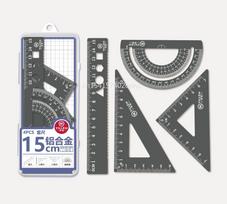 4 vnt / rinkinys Aliuminio liniuočių rinkinys Metalo / plastiko / minkštos geometrijos Matematika Piešimas Kompasas Kanceliarinės liniuotės Matematinės mokyklos pilka