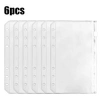 6Pcs New A6 6-Hole Binder Pockets Waterproof Transparent Savings Challenge Binder Pockets PVC Receipt Bag Zipper Binder Pouches