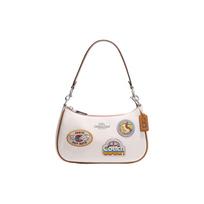 COACH Teri 24 silver letter logo cute pattern sticker cowhide half-moon bag saddle bag handbag shoulder bag women's white sidabras