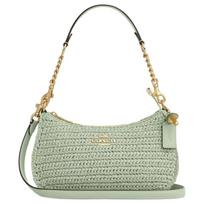 COACH Teri 25 Gold Metal Logo Weave Straw Crossbody Shoulder Bag Medium Women's Pistachio Green auksas