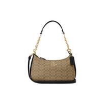 COACH Teri 24 classic presbyopic zipper closure canvas with leather and leather handbag shoulder bag medium size women's khaki and black juoda