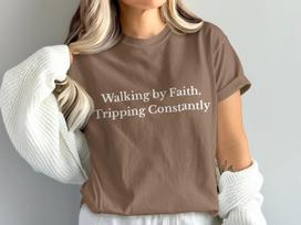 Walking by Faith Tripping Constantly Comfort Colors Funny Christian Tee Shirt 2XL