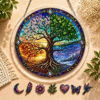 83 Piece Acrylic Suncatcher Window Hanging Panel Tree of Life Design Decorative Art Piece 19cm Diameter for Indoor Window Display One Size