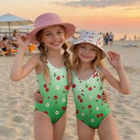 Girls One Piece Swimsuit Summer Kids Casual Swimwear Children Fruit Print Bathing Suit Toddler Beachwear 90 žalia