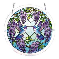 Round Acrylic Wind Chime Suncatcher Decorative Hanging Ornament with Bird and Flower Design for Indoor Outdoor Use One Size