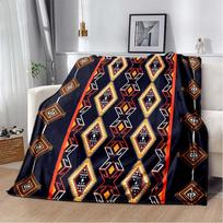 Tribal Aztec Geometric Print Flannel Blanket, Soft Cozy Throw for Bed Sofa, Ethnic Boho Home Decor 80cm x 120cm