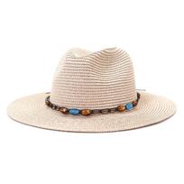 Pink Summer Hats for Women Wide Brim Sombreros Vintage Panama Hat Straw Male Female Casual Outdoor Beach Fedora Black Navy Khaki Adjustable 56-58cm rožinė