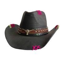 Chain cowboy straw hat punk style wide brim straw hat party outdoor summer sun hat western cowboy sombreros vaqueros M55-58cm
