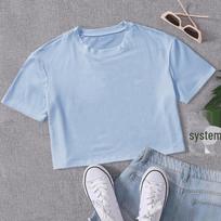 In Stock: Women's Cropped Round Neck T-Shirts L šviesiai mėlyna spalva