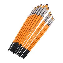 12Pcs Acrylic Paint Brushes Smoothing Nylon Wooden Handle Metal Ferrule Widely Used Artist Paint