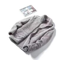 Moteriškas dvipusis flisinis švarkas - didesnių dydžių, storas velvetas, šilta aukšta apykaklė, laisvo kirpimo, rudens/žiemos poliarinio fliso kardiganas. 4XL rožinė