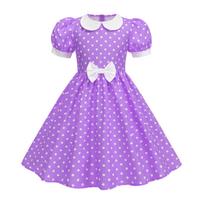 Fashion Children's Short-sleeved Polka Dot Dress With Baby Collar M violetinė