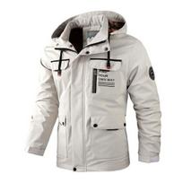 Waterproof Lapel Hooded Long Sleeve Men Windbreaker Jacket Zipper Buttons Placket Multi Pockets Soft Shell Coat for Winter Outdoor M balta