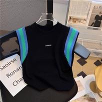 Striped Sleeveless Vest WoMan's Summer Retro Style Sling Ice Silk Knitted Top One size juoda