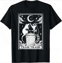 Retro Tshirt Lightweight Design Featuring A Tarot Card Pattern of A Crescent Moon Possum and RaccoonWomen Clothing Fashion S
