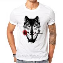 100% Cotton 3D Wolf Rose T Shirt Men Summer Funny Wolf Man's T-shirt Casual White Hip Hop Animals Shirt Plus Size 3XL S įvairiaspalvis