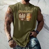 Men Sleeveless Tank Top Oktoberfest Graphic Print Loose Fit Muscle Shirt Casual Streetwear Summer Workout Vest L armijos žalia spalva