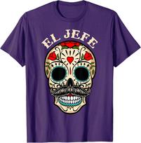 Day Of The Dead Mexico El Jefe Boss Skull Halloween Unisex T-Shirt S įvairiaspalvis