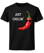 Tiesiog atsipalaiduojantis čili pipiras Juokingas žodžių žaismas T-shirt Mielas maisto humoras Unisex marškinėliai S įvairiaspalvis