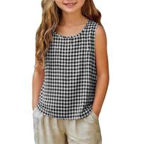 Girls Sleeveless Tank Top Casual Plaid Checkered Vest Lightweight Summer Shirt for Kids Soft Breathable Fabric Comfortable Fit 130 juoda