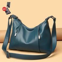 Women's Soft Leather Shoulder Bag Messenger Bag Free Wallet and Card Pack 30cm*10cm*26cm žalia