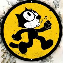 DORA Tin Sign Vintage Felix Cat Metal Wall Art D Flat Retro Running Cats Music Note Home Decor 20x20cm(8x8inch)