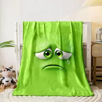 Sad green face with teardrop and large eyes. for all seasons blanket lunch break throw gift 80cm x 120cm