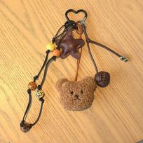 Cute Bowknot Plush Little Dog Pendant Keychain Five Pointed Star Woven Rope Bag Hanging Piece A1