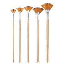 5pcs Acrylic Watercolor Paint Artist Fan Paint Brushes Nylon Hair Painting Tool Different Fan Shape Pens Wooden Brown