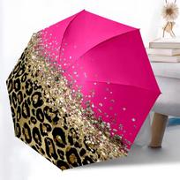 1pc Sturdy 8-Bone Auto Umbrella, glisten leopard print Umbrella, Digital Printed, Foldable Umbrella for On-the-Go Outdoor Use